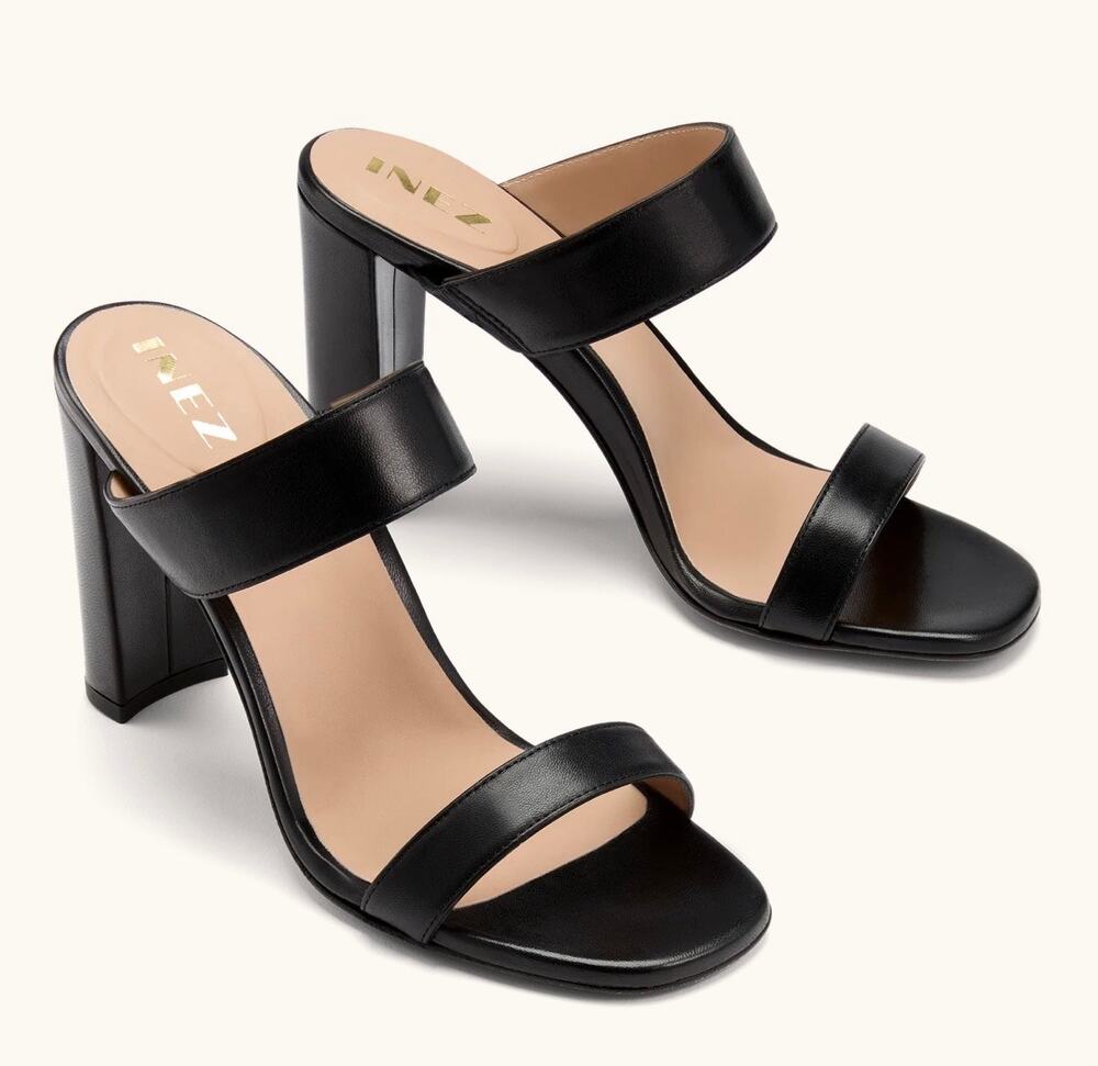 INEZ Sara Leather Slip‑on Sandal Black Capretto Sz 8.5 Classic Elegant